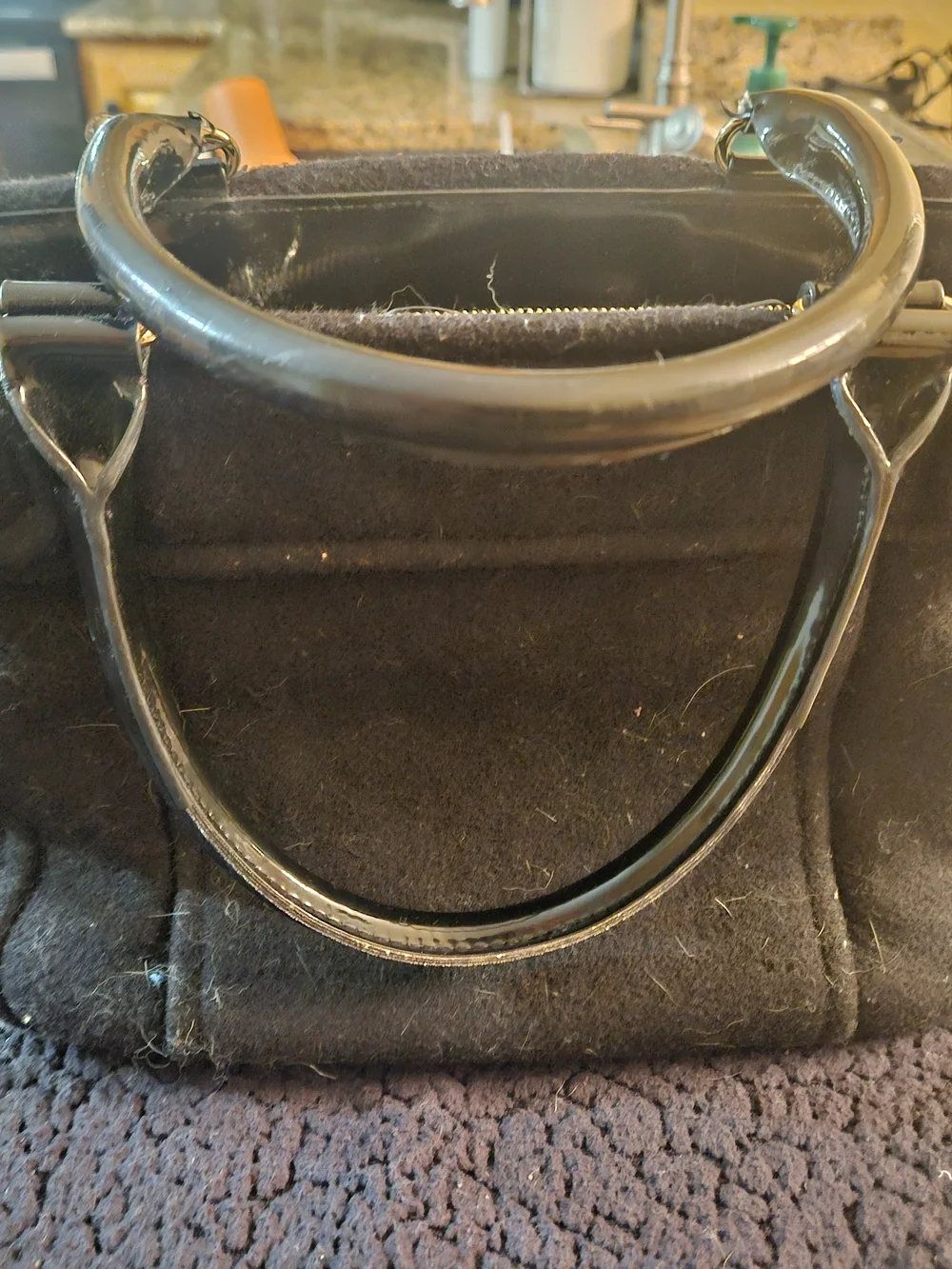 kate spade black wool satchel with brown button accents